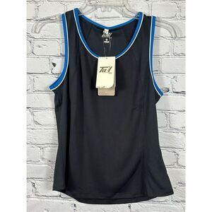 Tail Tech Waffle Tank Top Black Teal & White Edges Performance Fabric M NWT